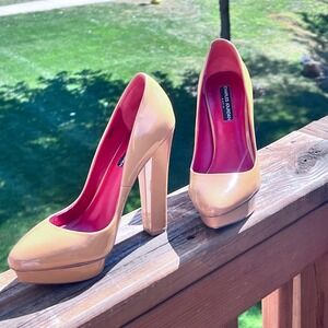 Charles Jourdan Paris Platform Pumps Heels Patent‎ Leather Beige Size 8M